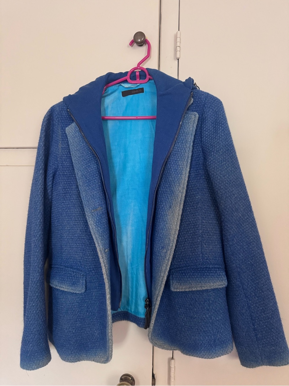 Women’s Blue Hooded Wool-Blend Blazer Jacket